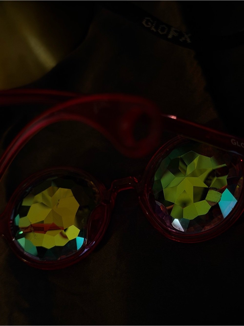 GloFX Transparent Pink Kaleidoscope Glasses – Rainbow EDM Rave Lightshow Optics - Picture 8 of 10